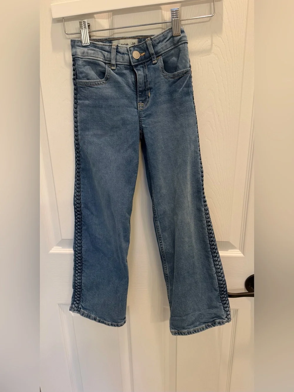 Abercrombie Kids Girls High Rise Wide Leg Braided Trim Blue Jeans Size 5/6 Long